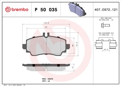 BREMBO P 50 035 Číslo výrobce: 23070. EAN: 8020584054079.