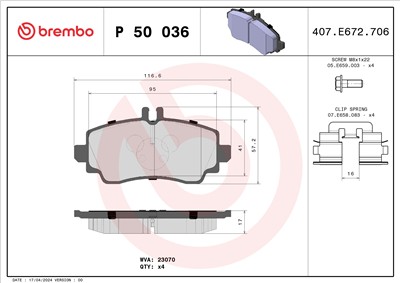 BREMBO P 50 036 Číslo výrobce: 23070. EAN: 8020584054086.