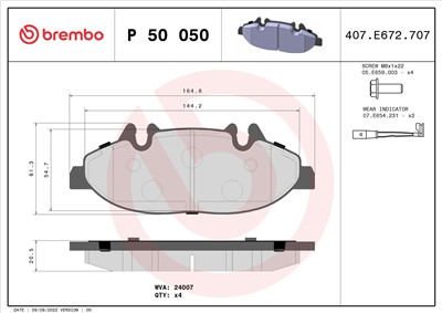 BREMBO P 50 050 Číslo výrobce: 24007. EAN: 8020584054222.