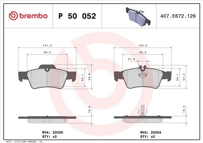 BREMBO P 50 052 Číslo výrobce: 23335. EAN: 8020584054246.