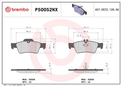 BREMBO P50052NX Číslo výrobce: 23334. EAN: 8020584130872.