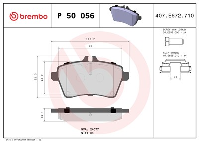 BREMBO P 50 056 Číslo výrobce: 24077. EAN: 8020584054284.