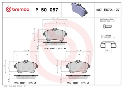 BREMBO P 50 057 Číslo výrobce: 23881. EAN: 8020584054291.
