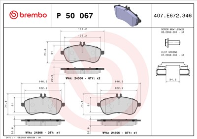BREMBO P 50 067 Číslo výrobce: 24306. EAN: 8020584061060.