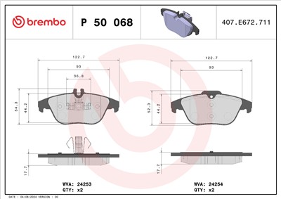 BREMBO P 50 068 Číslo výrobce: 24253. EAN: 8020584061077.