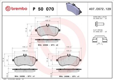 BREMBO P 50 070 Číslo výrobce: 24306. EAN: 8020584061091.