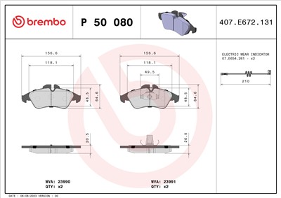 BREMBO P 50 080 Číslo výrobce: 23991. EAN: 8020584061190.
