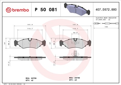BREMBO P 50 081 Číslo výrobce: 24740. EAN: 8020584061206.
