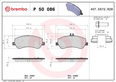BREMBO P 50 086 Číslo výrobce: 24867. EAN: 8020584090640.
