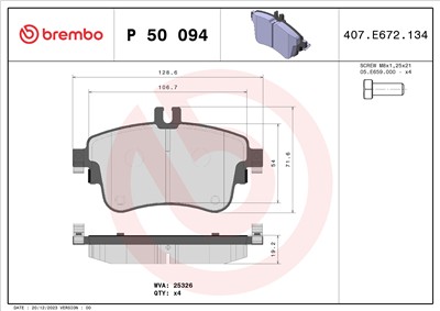 BREMBO P 50 094 Číslo výrobce: 25326. EAN: 8020584083871.