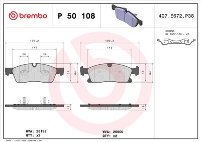 BREMBO P 50 108 Číslo výrobce: 25500. EAN: 8020584109434.