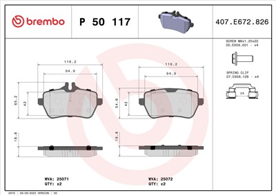BREMBO P 50 117 Číslo výrobce: 25072. EAN: 8020584111680.