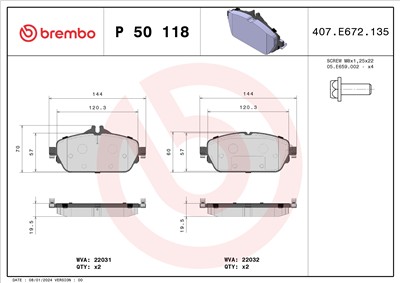 BREMBO P 50 118 Číslo výrobce: 22032. EAN: 8020584112465.