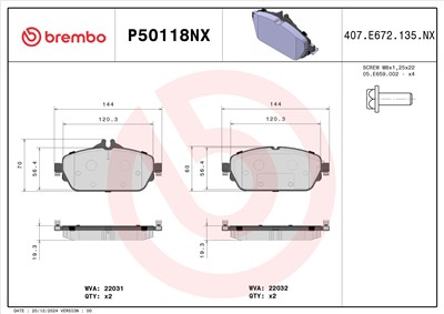 BREMBO P50118NX Číslo výrobce: 22031. EAN: 8020584131473.