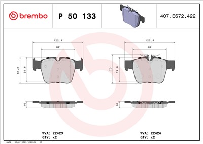 BREMBO P 50 133 Číslo výrobce: 22424. EAN: 8020584084403.
