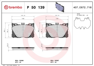BREMBO P 50 139 Číslo výrobce: 22587. EAN: 8020584087213.