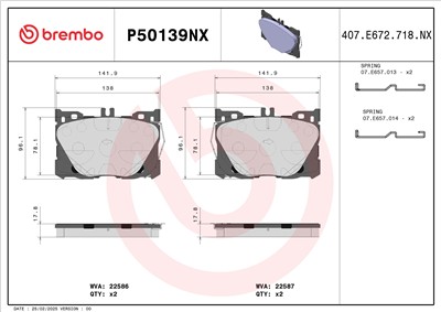BREMBO P50139NX Číslo výrobce: 22586. EAN: 8020584131503.