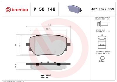 BREMBO P 50 148 Číslo výrobce: 22987. EAN: 8020584115480.