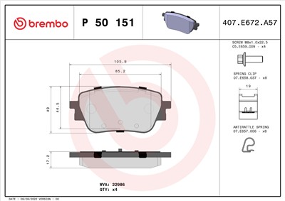 BREMBO P 50 151 Číslo výrobce: 22986. EAN: 8020584115510.