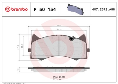 BREMBO P 50 154 Číslo výrobce: 25838. EAN: 8020584116579.