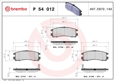 BREMBO P 54 012 Číslo výrobce: 21707. EAN: 8020584054598.