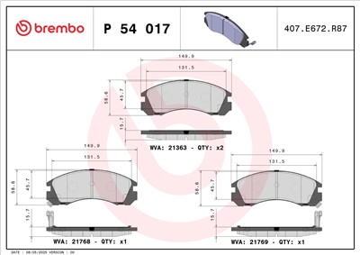 BREMBO P 54 017 Číslo výrobce: 21363. EAN: 8020584054642.
