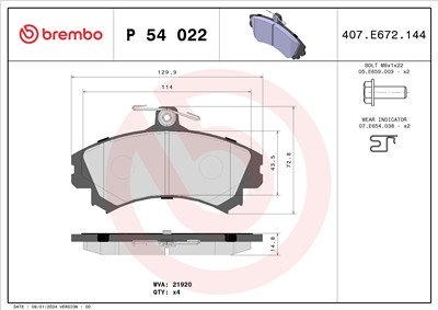 BREMBO P 54 022 Číslo výrobce: 21920. EAN: 8020584054697.
