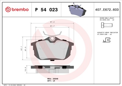 BREMBO P 54 023 Číslo výrobce: 23549. EAN: 8020584054703.