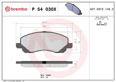 BREMBO P 54 030X Číslo výrobce: 23584. EAN: 8020584069028.