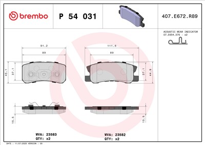 BREMBO P 54 031 Číslo výrobce: 23582. EAN: 8020584054789.