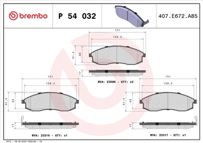 BREMBO P 54 032 Číslo výrobce: 23316. EAN: 8020584054796.
