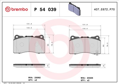 BREMBO P 54 039 Číslo výrobce: 23092. EAN: 8020584061329.