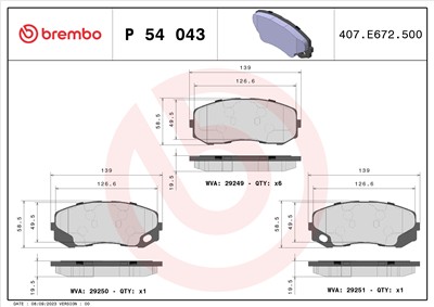 BREMBO P 54 043 Číslo výrobce: 29249. EAN: 8020584061367.