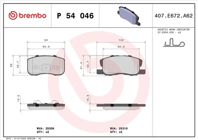 BREMBO P 54 046 Číslo výrobce: 25309. EAN: 8020584103289.