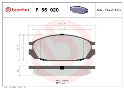 BREMBO P 56 020 Číslo výrobce: 20098. EAN: 8020584055007.