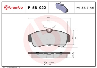 BREMBO P 56 022 Číslo výrobce: 21546. EAN: 8020584055021.