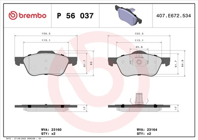 BREMBO P 56 037 Číslo výrobce: 23164. EAN: 8020584055175.