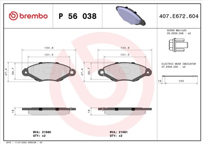 BREMBO P 56 038 Číslo výrobce: 21980. EAN: 8020584055182.
