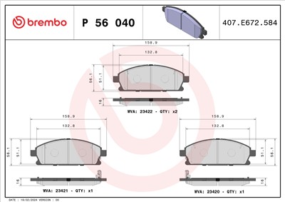 BREMBO P 56 040 Číslo výrobce: 23421. EAN: 8020584055205.
