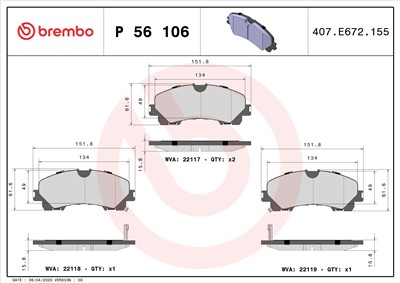 BREMBO P 56 106 Číslo výrobce: 22117. EAN: 8020584084014.