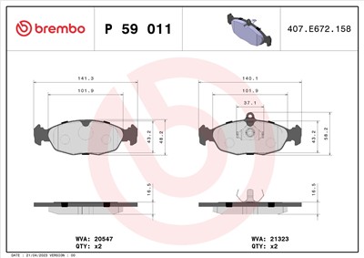 BREMBO P 59 011 Číslo výrobce: 20547. EAN: 8020584055427.