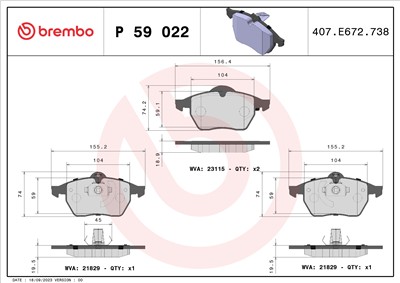 BREMBO P 59 022 Číslo výrobce: 23115. EAN: 8020584055533.