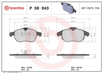 BREMBO P 59 043 Číslo výrobce: 23739. EAN: 8020584055748.