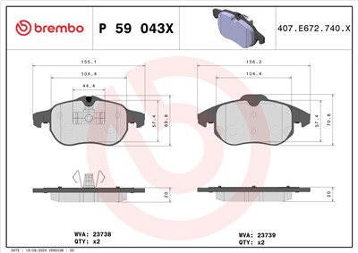 BREMBO P 59 043X Číslo výrobce: 23738. EAN: 8020584069042.