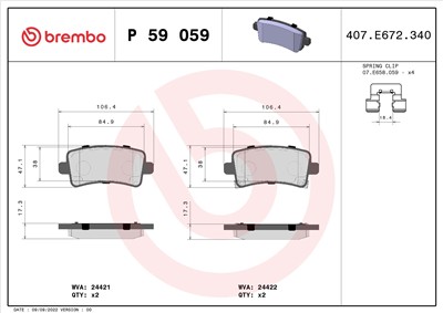 BREMBO P 59 059 Číslo výrobce: 24421. EAN: 8020584090749.