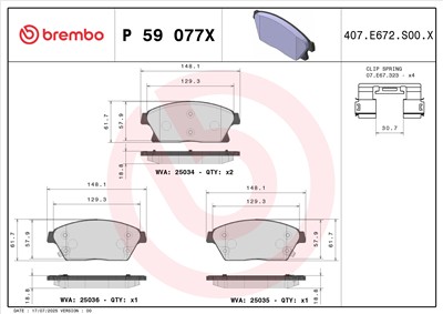 BREMBO P 59 077X Číslo výrobce: 25034. EAN: 8020584069080.