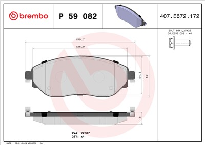 BREMBO P 59 082 Číslo výrobce: 22087. EAN: 8020584112496.