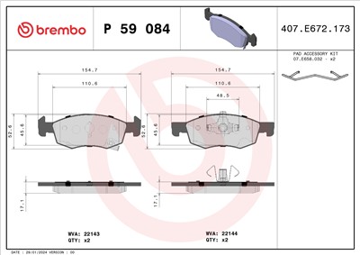 BREMBO P 59 084 Číslo výrobce: 22143. EAN: 8020584080993.