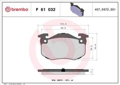 BREMBO P 61 032 Číslo výrobce: 20974. EAN: 8020584056080.
