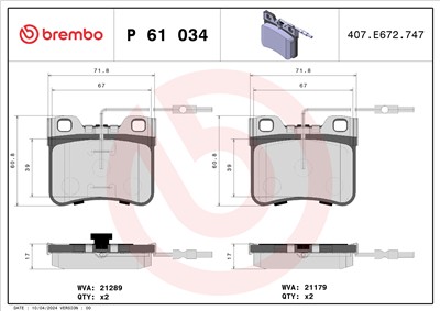 BREMBO P 61 034 Číslo výrobce: 21289. EAN: 8020584056103.